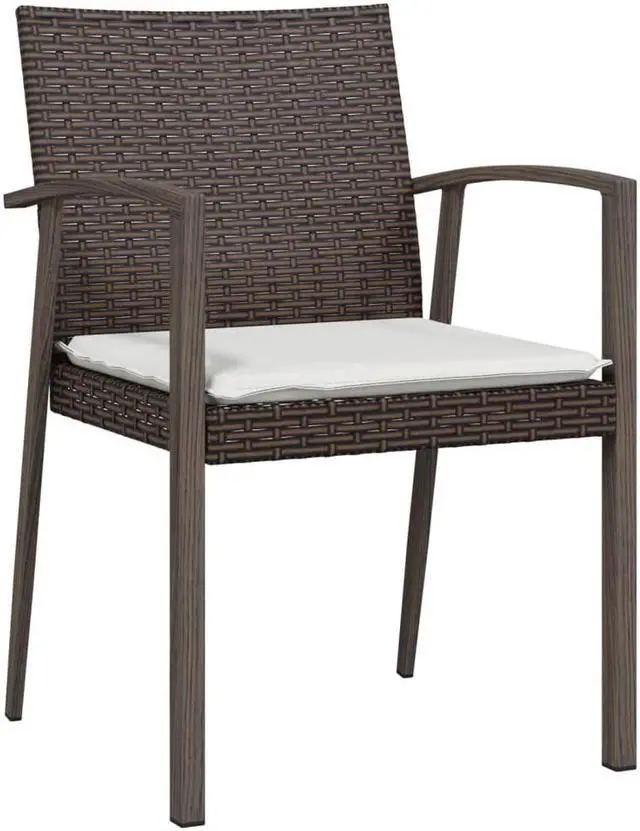 Alt view image 3 of 7 - vidaXL Patio Chair 2 Pcs Outdoor Chair with Cushions Patio Set Brown Poly Rattan