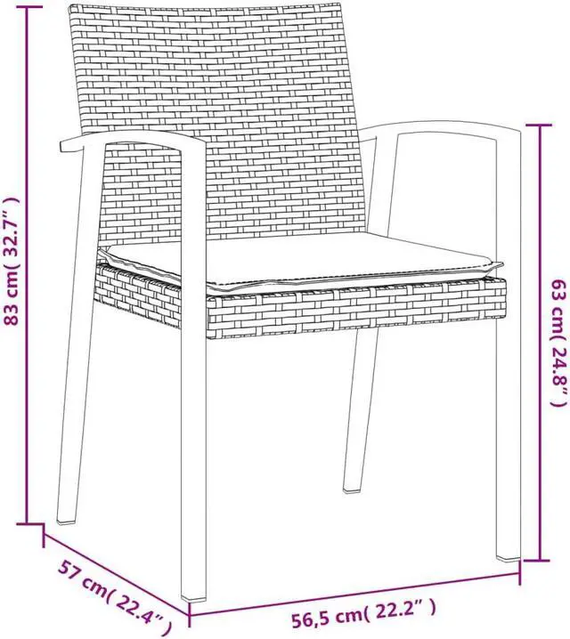 Alt view image 4 of 7 - vidaXL Patio Chair 2 Pcs Outdoor Chair with Cushions Patio Set Brown Poly Rattan