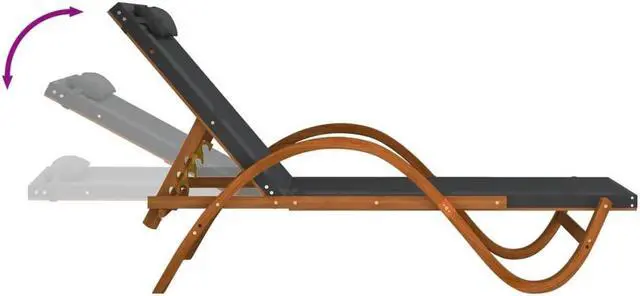 Alt view image 3 of 7 - vidaXL Sun Lounger Grey Textilene, Solid Poplar Wood Medium Sun Lounger