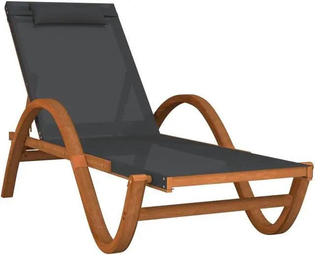 Alt view image 2 of 7 - vidaXL Sun Lounger Grey Textilene, Solid Poplar Wood Medium Sun Lounger