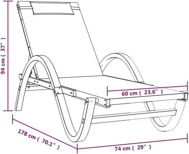 Alt view image 4 of 7 - vidaXL Sun Lounger Grey Textilene, Solid Poplar Wood Medium Sun Lounger