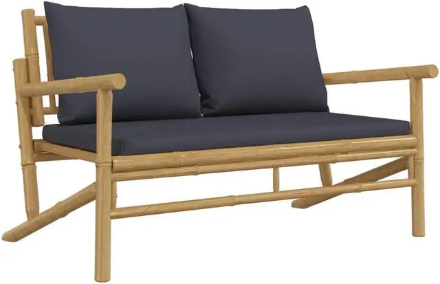 Alt view image 2 of 5 - vidaXL Loveseat Garden Bench Loveseat Chair with Dark Gray Cushions Bamboo
