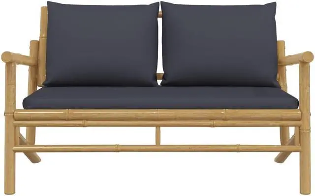Alt view image 3 of 5 - vidaXL Loveseat Garden Bench Loveseat Chair with Dark Gray Cushions Bamboo