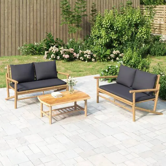 Main image of vidaXL Loveseat Garden Bench Loveseat Chair with Dark Gray Cushions Bamboo
