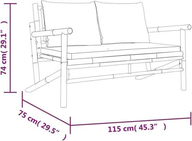 Alt view image 4 of 5 - vidaXL Loveseat Garden Bench Loveseat Chair with Dark Gray Cushions Bamboo