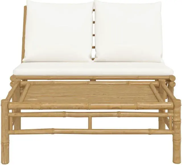 Alt view image 3 of 6 - vidaXL Patio Furniture Set 2 Piece Loveseat with Cream White Cushions Bamboo