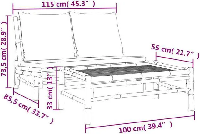 Alt view image 4 of 6 - vidaXL Patio Furniture Set 2 Piece Loveseat with Cream White Cushions Bamboo
