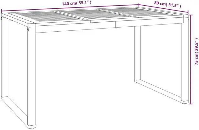 Alt view image 4 of 6 - vidaXL Patio Table Dining Table with U-shaped Legs for Porch Solid Wood Acacia