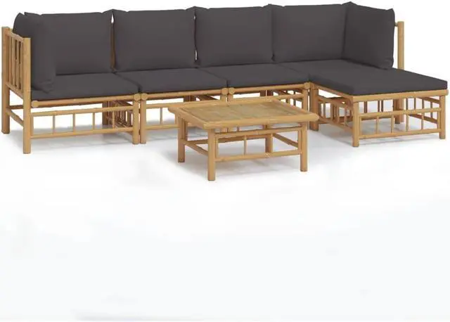 Alt view image 2 of 6 - vidaXL Patio Furniture Set 6 Piece Sectional Sofa with Dark Gray Cushions Bamboo