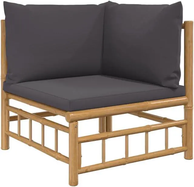 Alt view image 3 of 6 - vidaXL Patio Furniture Set 6 Piece Sectional Sofa with Dark Gray Cushions Bamboo