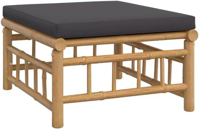 Alt view image 5 of 6 - vidaXL Patio Furniture Set 6 Piece Sectional Sofa with Dark Gray Cushions Bamboo