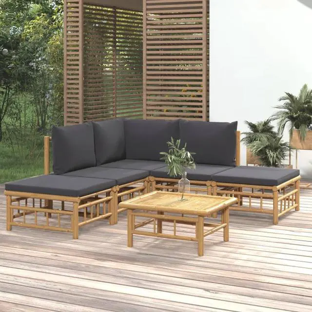 Main image of vidaXL Patio Furniture Set 6 Piece Sectional Sofa with Dark Gray Cushions Bamboo