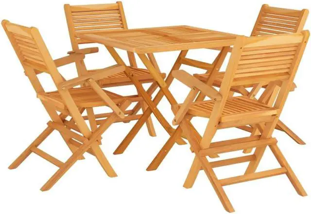 Alt view image 2 of 6 - vidaXL Patio Dining Set Table and Chair Furniture 5 Piece Solid Wood Teak