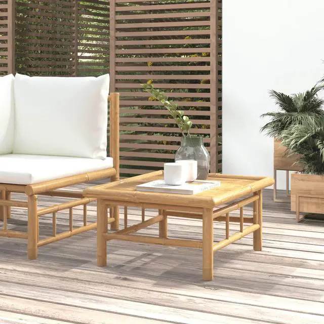 Main image of vidaXL Patio Furniture Set 3 Piece Lounge Set with Cream White Cushions Bamboo