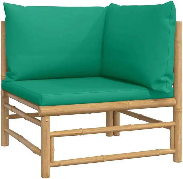 Alt view image 2 of 7 - vidaXL Patio Furniture Outdoor Sofa Sectional Couch with Green Cushions Bamboo