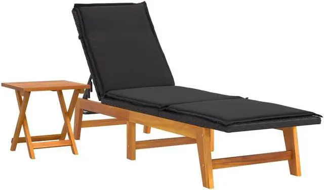 Alt view image 2 of 7 - vidaXL Chaise Lounge Chair Sun Lounger with Table Poly Rattan&Solid Wood Acacia