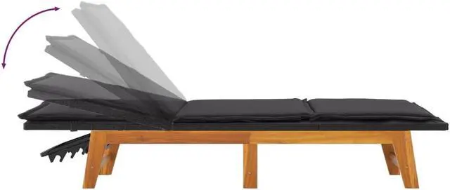 Alt view image 3 of 7 - vidaXL Chaise Lounge Chair Sun Lounger with Table Poly Rattan&Solid Wood Acacia