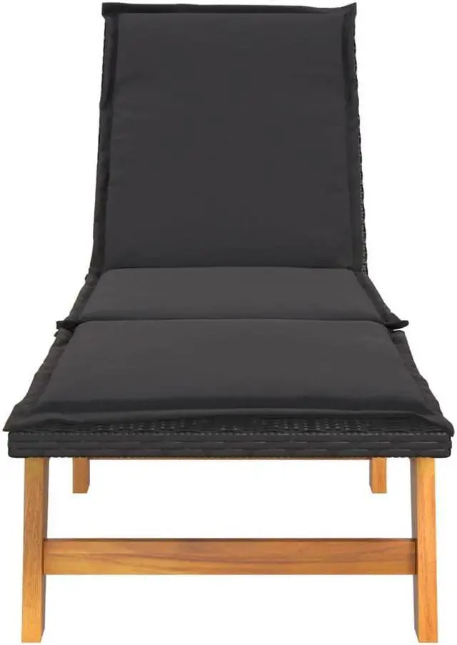 Alt view image 6 of 7 - vidaXL Chaise Lounge Chair Sun Lounger with Table Poly Rattan&Solid Wood Acacia