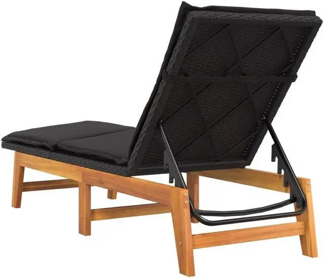 Alt view image 5 of 7 - vidaXL Chaise Lounge Chair Sun Lounger with Table Poly Rattan&Solid Wood Acacia