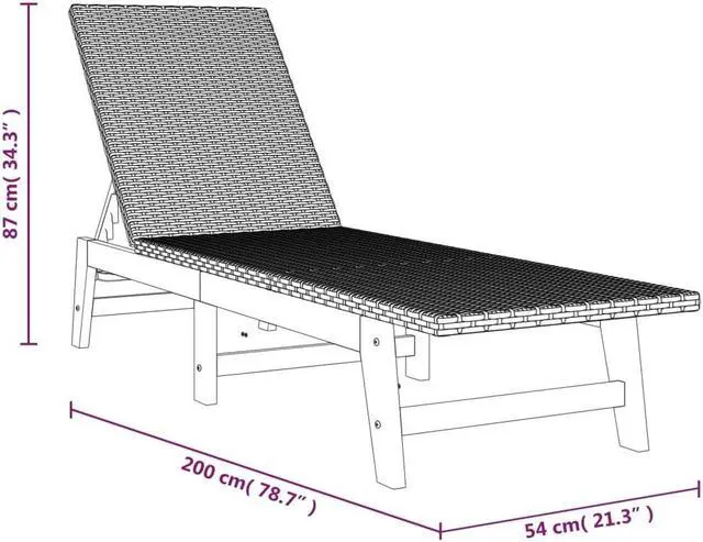 Alt view image 4 of 7 - vidaXL Chaise Lounge Chair Sun Lounger with Table Poly Rattan&Solid Wood Acacia