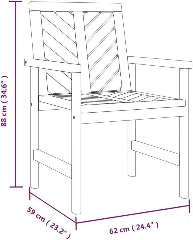 Alt view image 4 of 6 - vidaXL Patio Chair 3 Pcs Patio Furniture Wooden Dining Chair Solid Wood Acacia