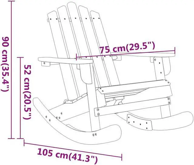 Alt view image 4 of 7 - vidaXL Adirondack Rocking Chair Porch Rocker with High Back Solid Wood Acacia