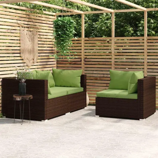 Alt view image 9 of 14 - vidaXL 3 Piece Patio Lounge Set with Cushions Brown Poly Rattan