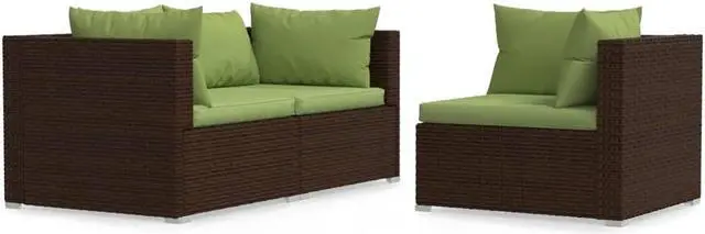 Alt view image 10 of 14 - vidaXL 3 Piece Patio Lounge Set with Cushions Brown Poly Rattan