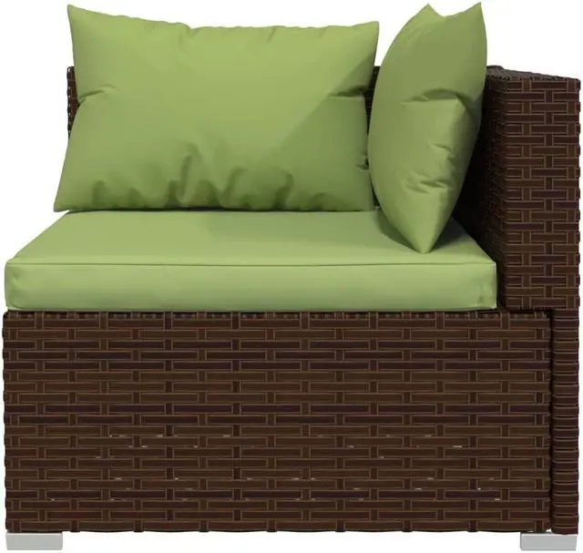 Alt view image 13 of 14 - vidaXL 3 Piece Patio Lounge Set with Cushions Brown Poly Rattan