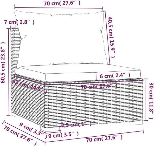 Alt view image 13 of 16 - vidaXL Patio Middle Sofa with Cushions Brown Poly Rattan
