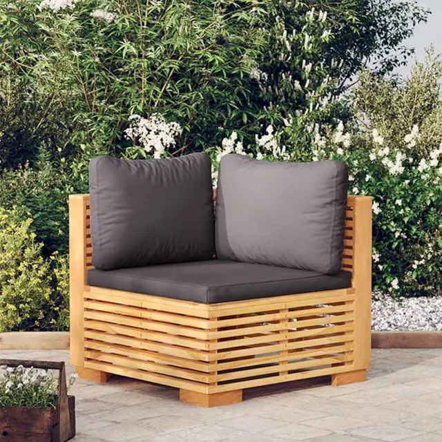 Main image of vidaXL Patio Furniture Outdoor Sofa with Dark Gray Cushions Solid Wood Teak