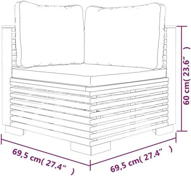 Alt view image 4 of 6 - vidaXL Patio Furniture Outdoor Sofa with Dark Gray Cushions Solid Wood Teak