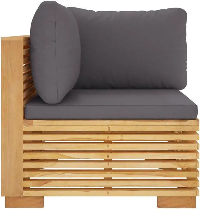 Alt view image 3 of 6 - vidaXL Patio Furniture Outdoor Sofa with Dark Gray Cushions Solid Wood Teak