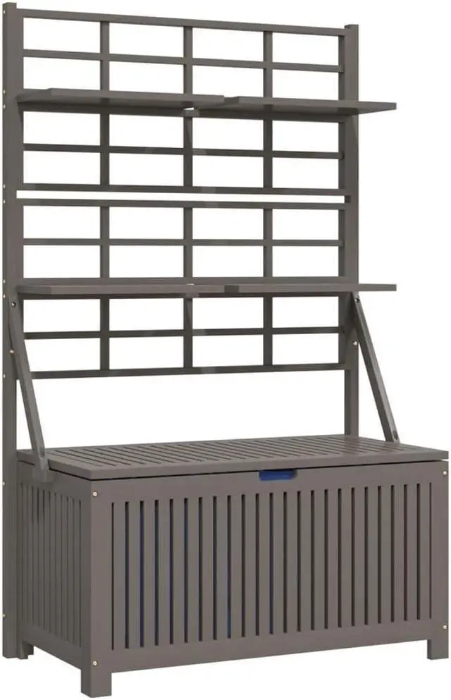 Alt view image 2 of 6 - vidaXL Tool Box Storage Box Tool Chest with Trellis Gray Solid Wood Acacia