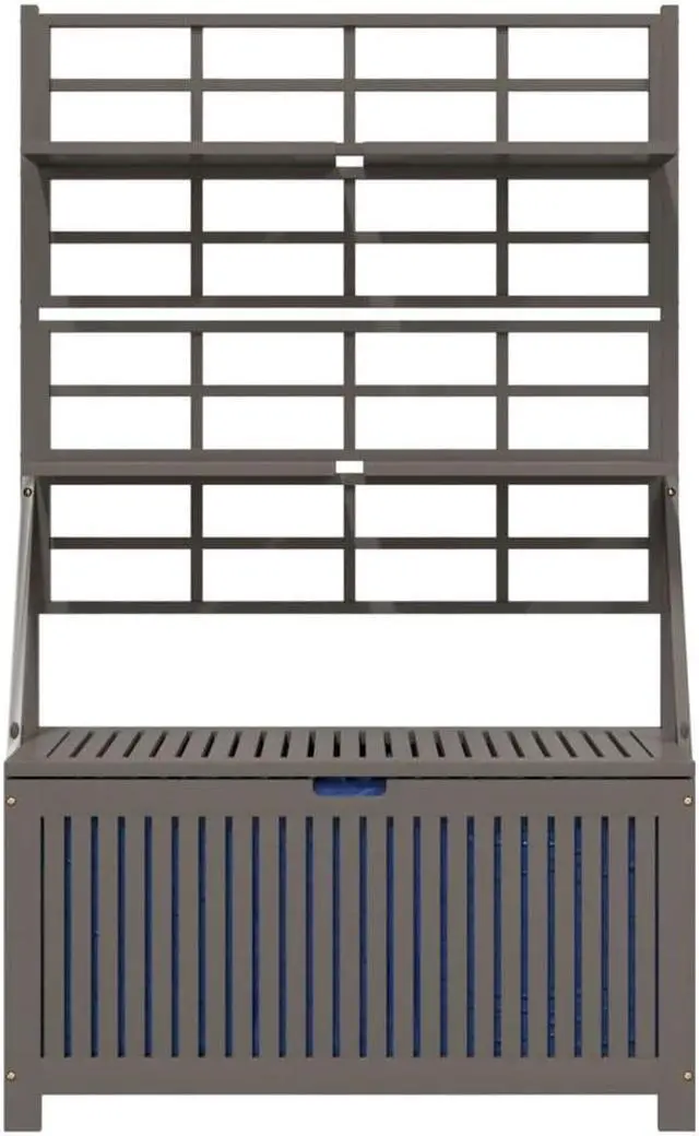 Alt view image 3 of 6 - vidaXL Tool Box Storage Box Tool Chest with Trellis Gray Solid Wood Acacia