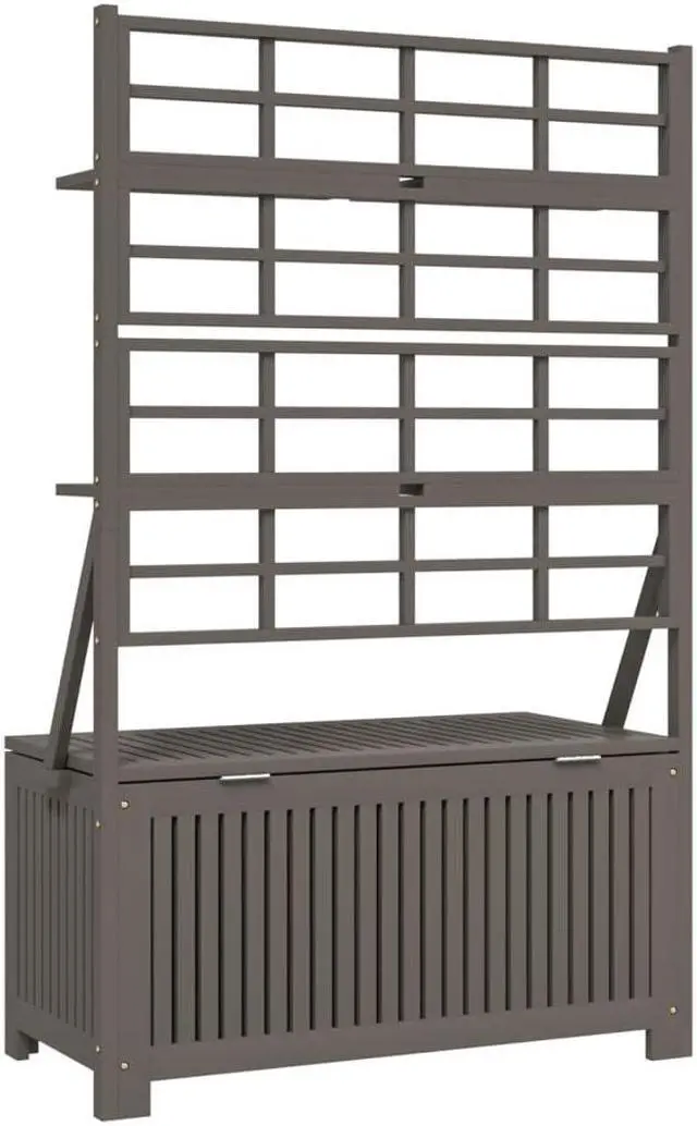 Alt view image 5 of 6 - vidaXL Tool Box Storage Box Tool Chest with Trellis Gray Solid Wood Acacia