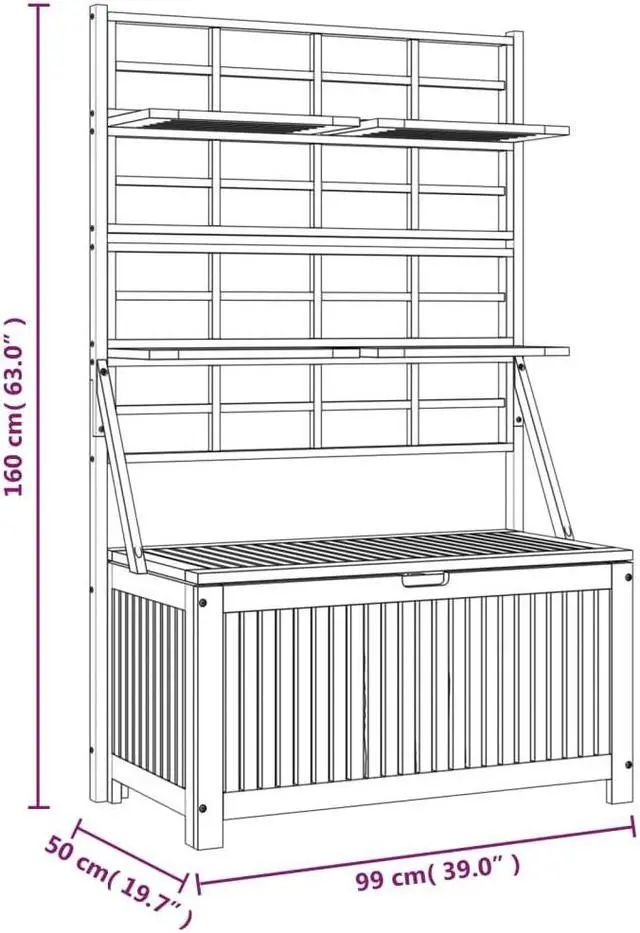 Alt view image 4 of 6 - vidaXL Tool Box Storage Box Tool Chest with Trellis Gray Solid Wood Acacia