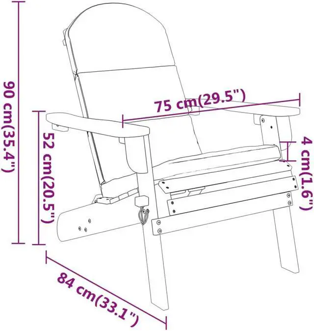 Alt view image 4 of 7 - vidaXL Adirondack Chair Patio Adirondack Chair with Cushions Solid Wood Acacia