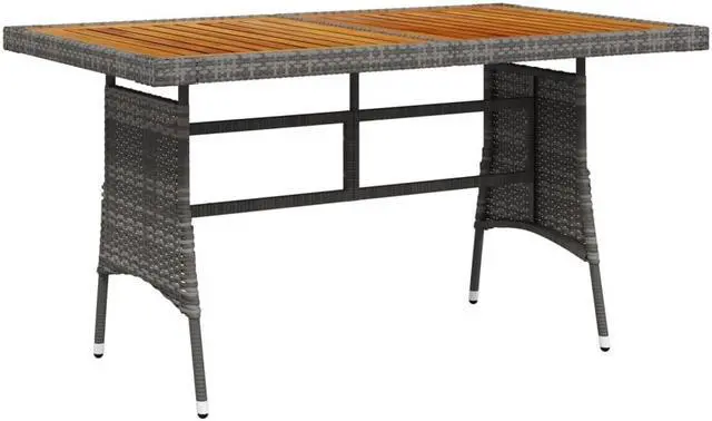 Alt view image 12 of 12 - vidaXL Patio Table Gray 51.2"x27.6"x28.3" Poly Rattan & Solid Acacia Wood