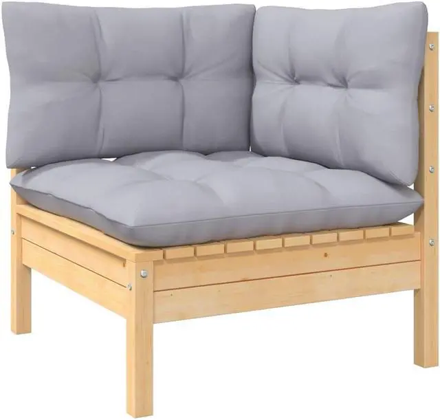 Alt view image 3 of 6 - vidaXL Solid Pinewood Patio Lounge Set 6 Piece with Gray Cushions Garden Sofa