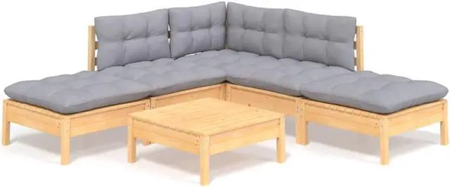 Alt view image 2 of 6 - vidaXL Solid Pinewood Patio Lounge Set 6 Piece with Gray Cushions Garden Sofa