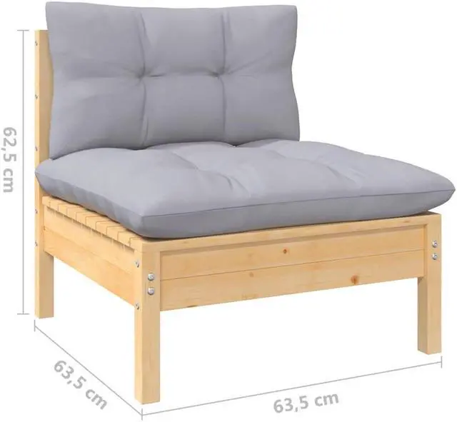 Alt view image 13 of 15 - vidaXL 2-Seater Patio Sofa with Gray Cushions Solid Pinewood