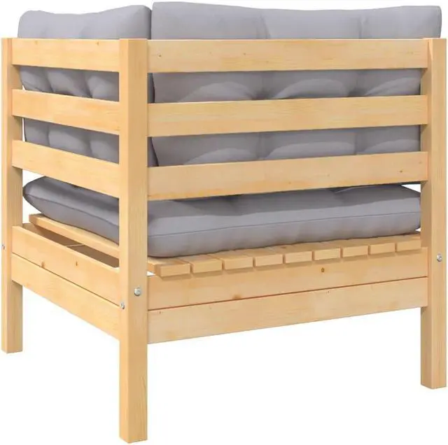 Alt view image 11 of 13 - vidaXL 2-Seater Patio Sofa with Gray Cushions Solid Pinewood