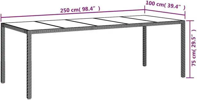 Alt view image 5 of 5 - vidaXL Table Wicker Outdoor Furniture White Poly Rattan and Tempered Glass