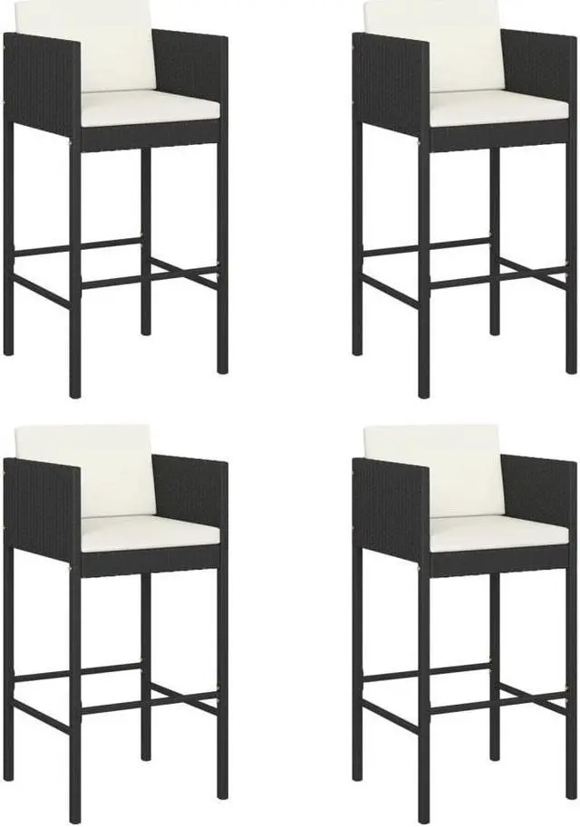 Alt view image 13 of 17 - vidaXL Bar Stools 4 pcs with Cushions Black Poly Rattan