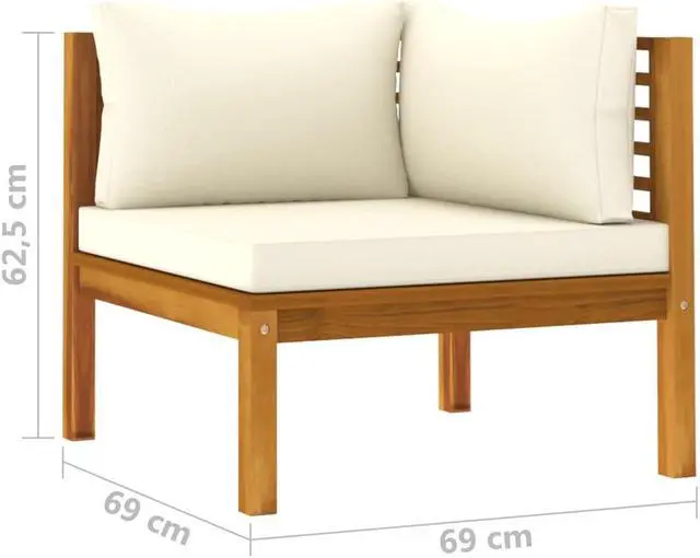 Alt view image 4 of 7 - vidaXL Sectional Corner Sofa with Cream White Cushion Acacia Wood