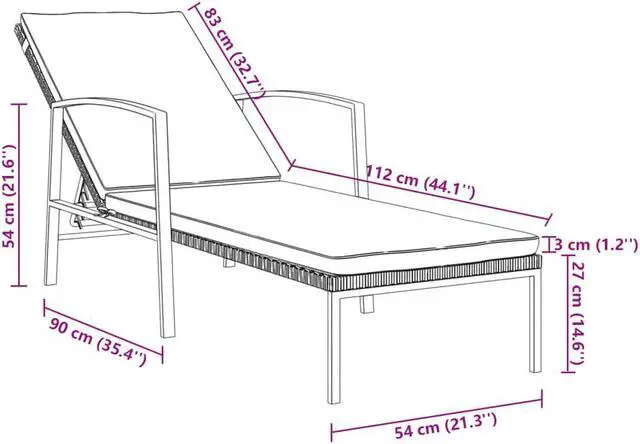 Alt view image 15 of 18 - vidaXL Patio Sun Lounger with Cushion Poly Rattan Gray