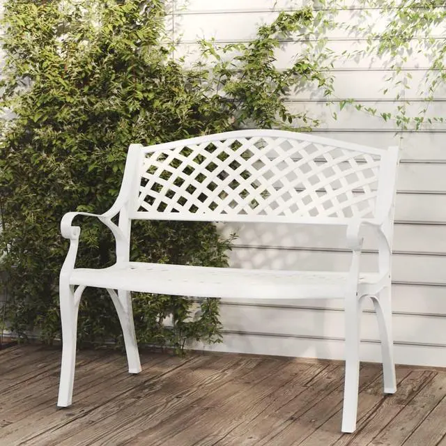 Alt view image 11 of 17 - vidaXL Patio Bench 40.2" Cast Aluminum White