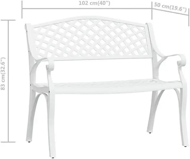 Alt view image 14 of 17 - vidaXL Patio Bench 40.2" Cast Aluminum White