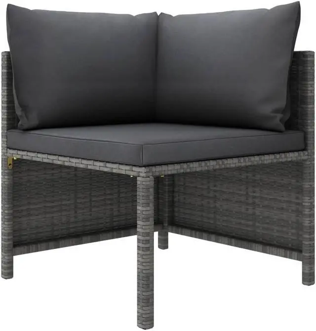 Alt view image 11 of 15 - vidaXL 4-Seater Patio Sofa with Cushions Gray Poly Rattan
